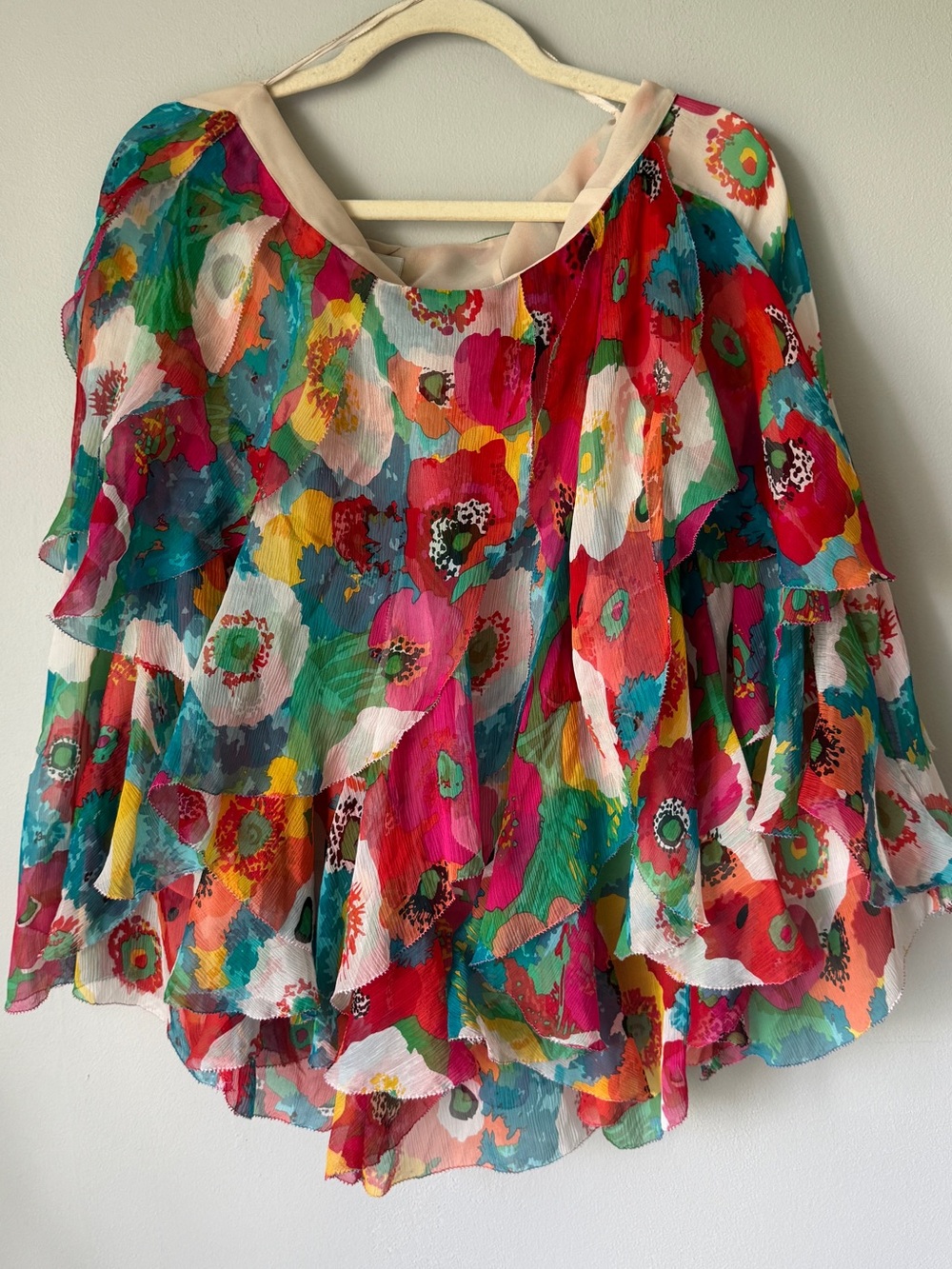 Colorful Floral Tiered Chiffon Blouse - Multicolor